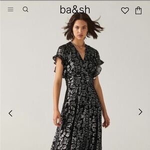 ba&sh Gemma Dress Black and Sliver Flutter Sleeve